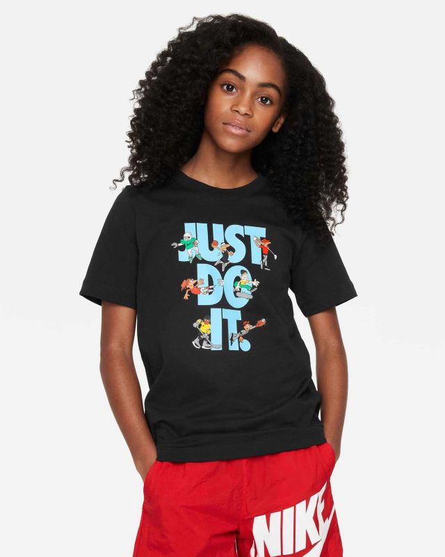 NIKE - T shirt nera  da bambino con stampa logo frontale