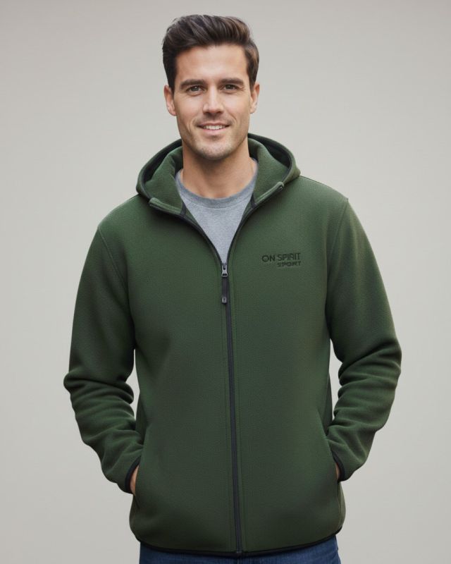 ON SPIRIT - PILE UOMO  CON CAPPUCCIO FULL ZIP VERDE MILITARE - ANDREA