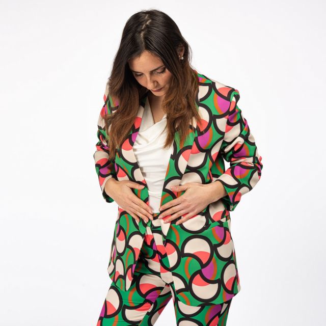 PAQUITA - BLAZER VERDE COLLO SCIALLATO E FANTASIA CERCHI