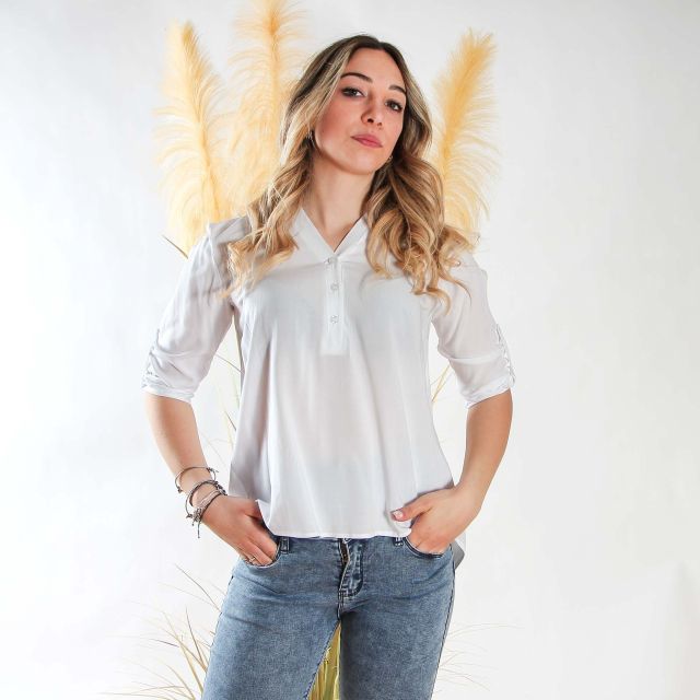 PAQUITA - CAMICIA MANICA 3/4 SCOLLO A V