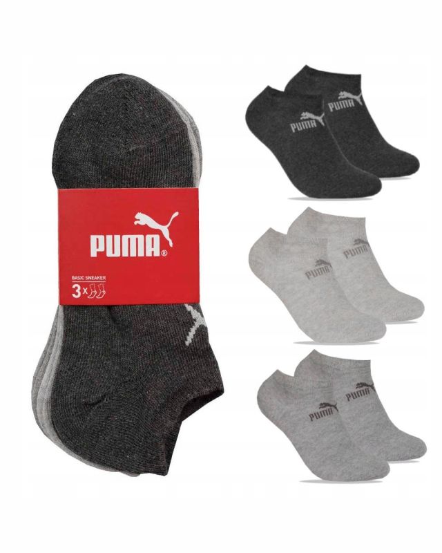 PUMA - Set 3 paia calzini fantasmino da uomo grigi