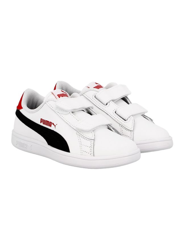 PUMA - Sneakers da bambino bianca e blu in VERA PELLE con dettagli rossi e doppio strappo, numerata 28/35 - SMASH V2 L V PS