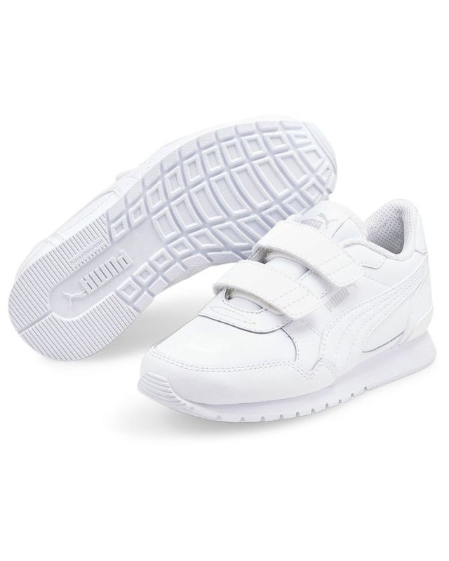 PUMA - Sneakers da bambino bianca in VERA PELLE con doppio strappo e soletta in memory foam, numerata 28/35 - ST RUNNER V3 L V PS