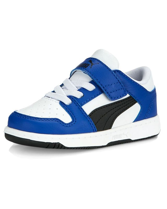 PUMA - Sneakers da bambino blu e bianca con logo nero e strappo, numerata 20/27 - REBOUND LAYUP LO SL V INF