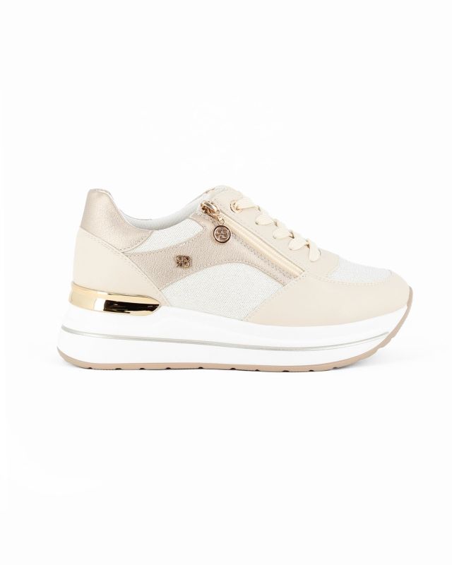 RENATO BALESTRA - Scarpa sneakers beige con soletta estraibile in VERA PELLE, lacci e zip laterale