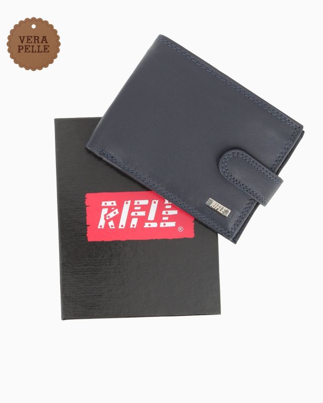 RIFLE - Portafoglio blu in VERA PELLE con pattina e ribaltina