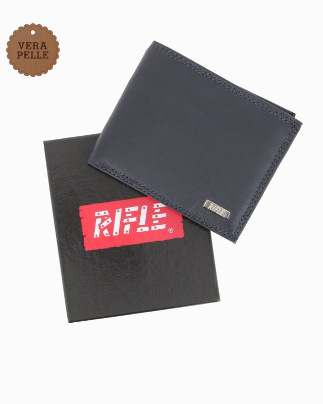 RIFLE - Portafoglio blu in VERA PELLE con ribaltina interna