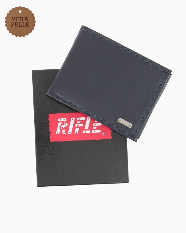 RIFLE - Portafoglio blu in VERA PELLE con ribaltine