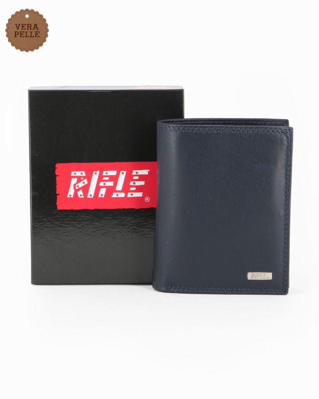 RIFLE - Portafoglio blu  in VERA PELLE con ribaltine