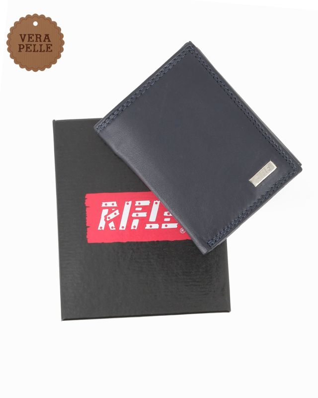 RIFLE - Portafoglio blu in VERA PELLE con ribaltine