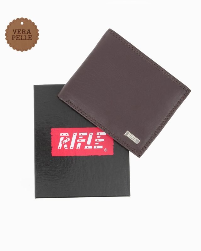RIFLE - Portafoglio marrone in VERA PELLE con ribaltina interna