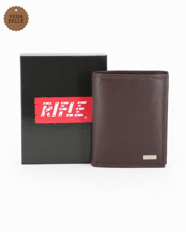RIFLE - Portafoglio marrone  in VERA PELLE con ribaltine