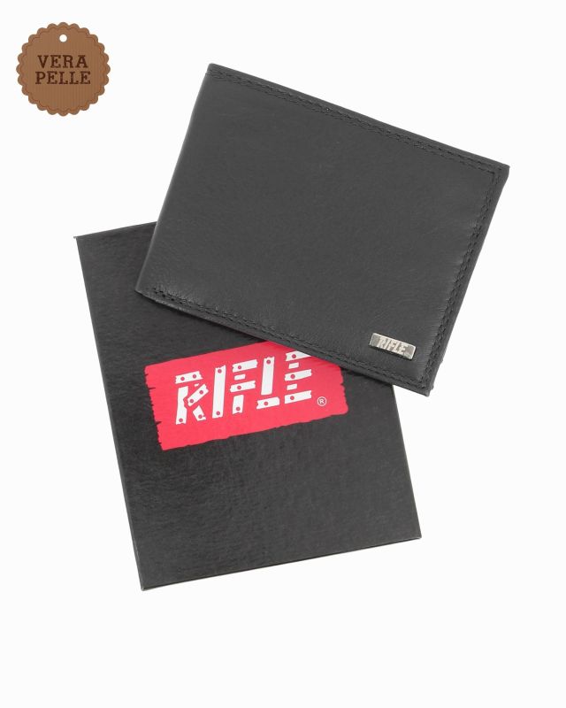 RIFLE - Portafoglio nero in VERA PELLE con ribaltina interna
