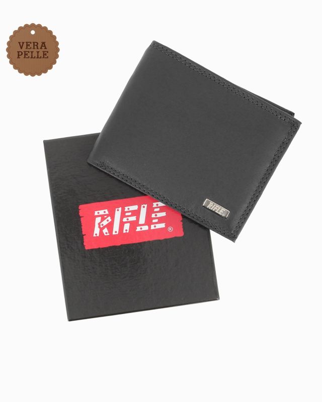 RIFLE - Portafoglio nero in VERA PELLE con ribaltina interna