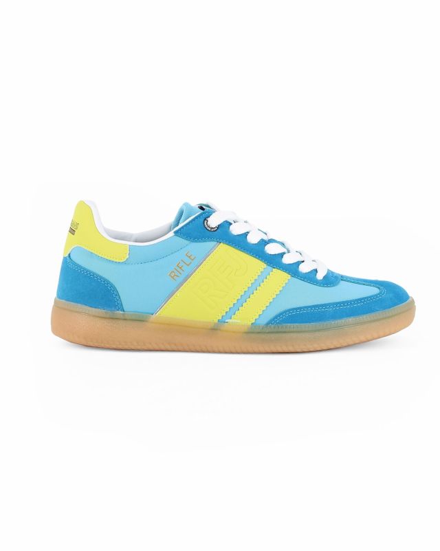 RIFLE - Sneakers azzurra e verde con lacci e logo laterale