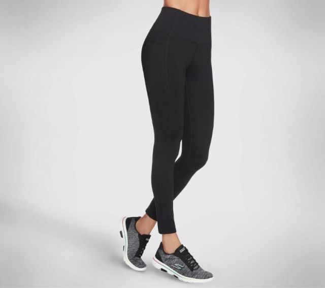 SKECHERS - Leggins da donna a vita alta in tessuto traspirante neri con protezione solare UPF 40+