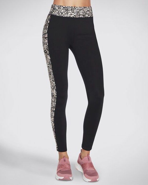 SKECHERS - Leggins neri a vita alta con dettagli leopardati