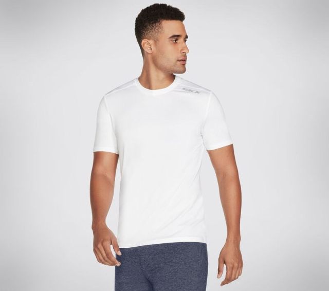 SKECHERS - T shirt girocollo da uomo bianca in tessuto traspirante