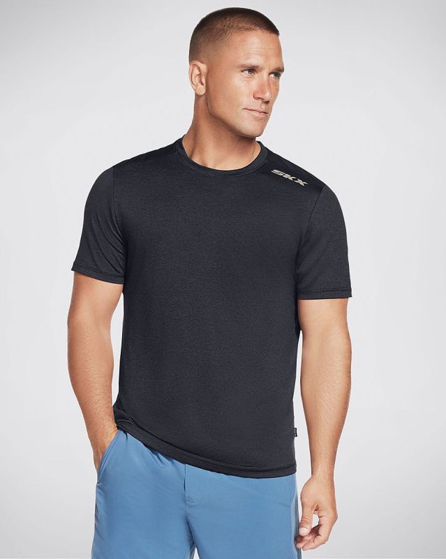 SKECHERS - T shirt girocollo da uomo nera in tessuto traspirante