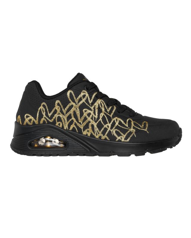 SKECHERS - UNO - GOLDEN HEART - Sneakers nera con cuori oro