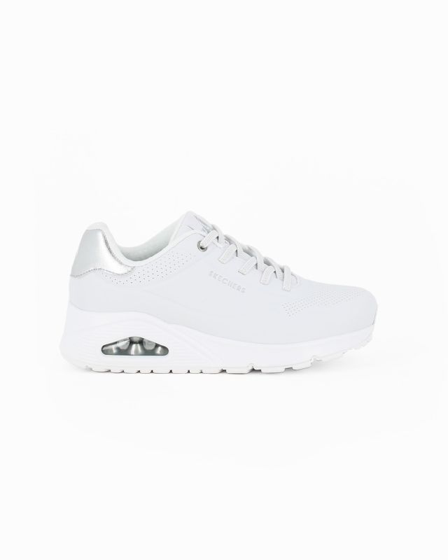 SKECHERS UNO SHIMMER AWAY - Sneakers binaca da donna con dettaglio tomaia traforata e inserto argento