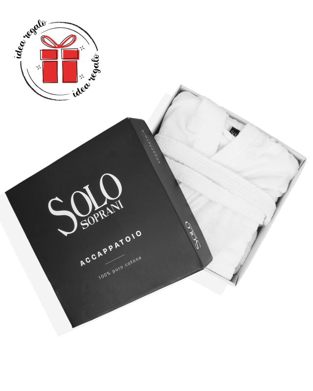 SOLO SOPRANI - Accappatoio unisex con cappuccio bianco
