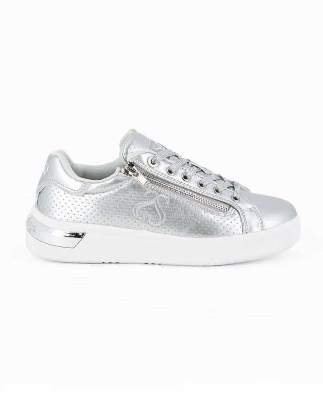 SOLO SOPRANI COUTURE - Sneakers argento traforata con lacci e zip laterale