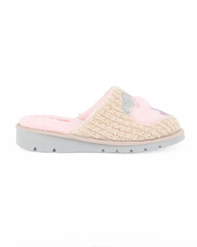 TIGLIO - Pantofola beige con cuori e pelliccia interna, MADE IN ITALY