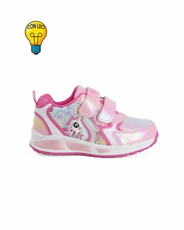 UNICORNO - Sneakers rosa da bambina con luci e strappi