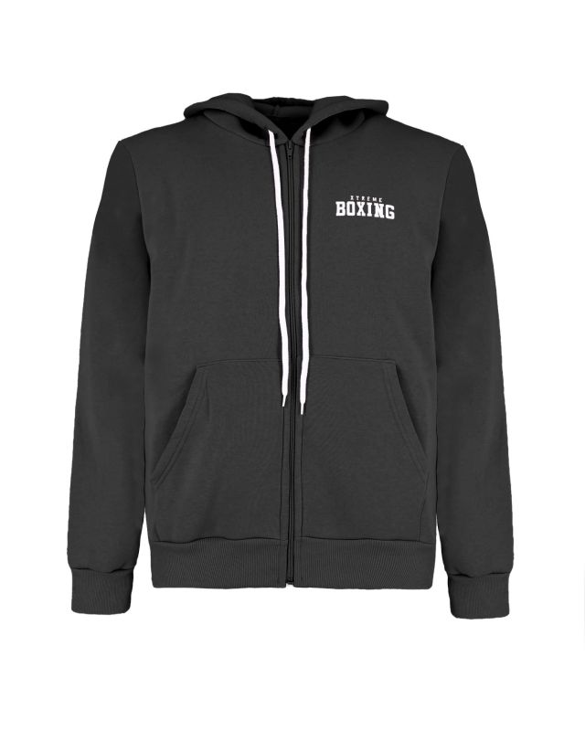 XTREME BOXING - FELPA NERA DA UOMO CON ZIP E CAPPUCCIO