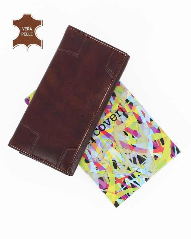 YOU YOUNG COVERI - Portafoglio marrone da uomo in VERA PELLE con patta
