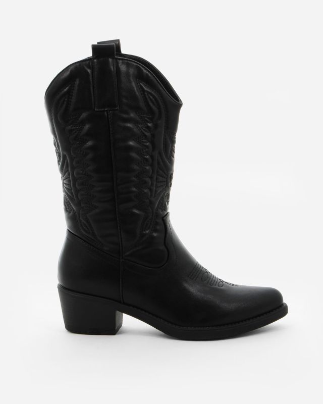 ZOE - Stivale texano nero con zip laterale, tacco 5CM