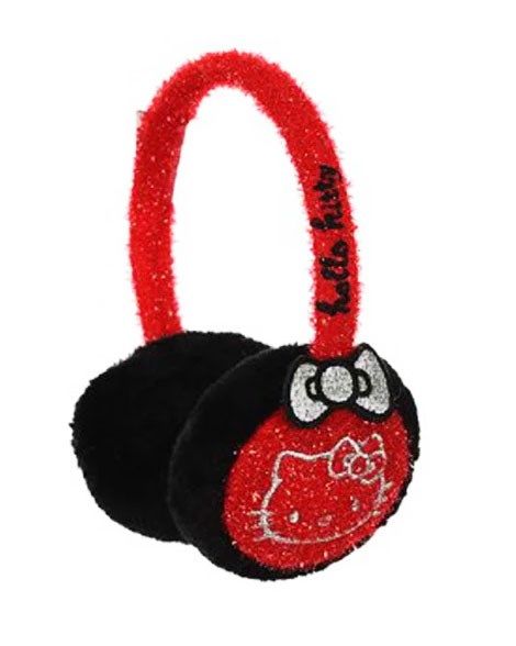 HELLO KITTY - Paraorecchie bimba rosso con fiocco argento