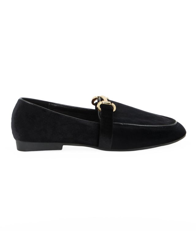 MY JEWELS - Mocassino nero in velluto con morsetto