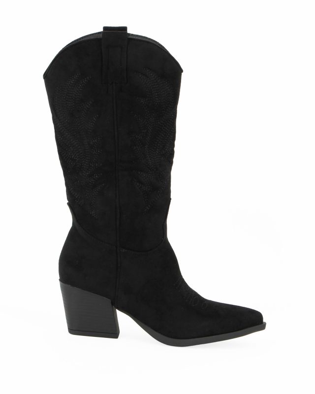 ZOE - Stivale texano nero scamosciato con zip laterale, tacco 6CM