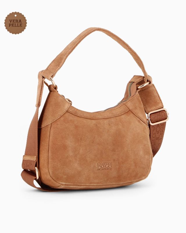 CHESTER POLO ACADEMY - Minibag cuoio scamosciata in VERA PELLE con tracolla nastro loggata