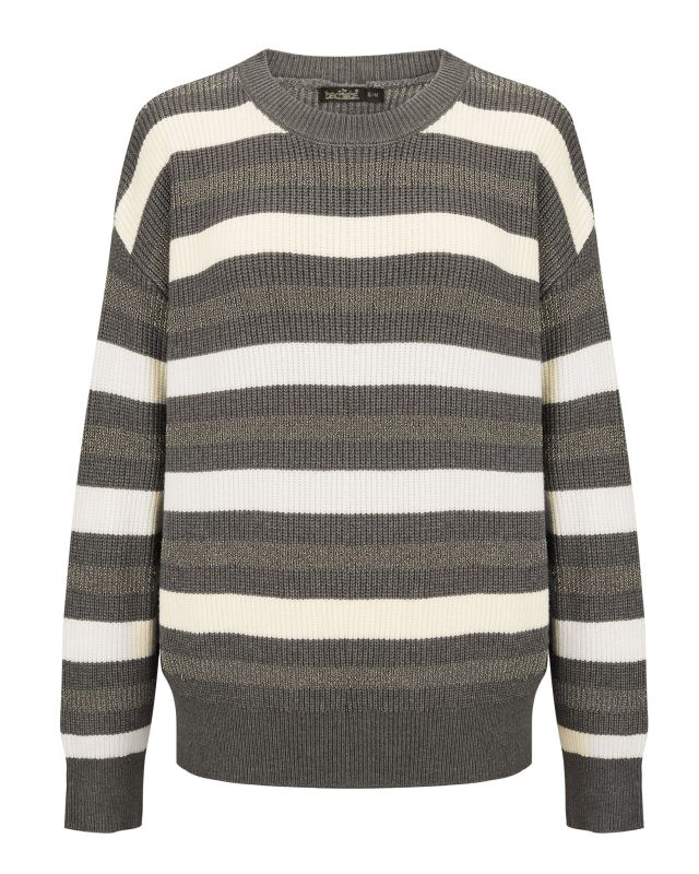 BACHATA - Maglia manica lunga bianco e grigio scuro in ciniglia finezza 7 da donna