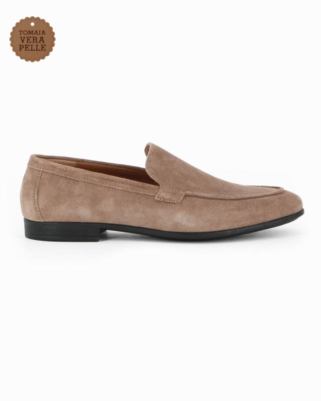 CLASS MAN - Mocassino taupe scamosciato in VERA PELLE