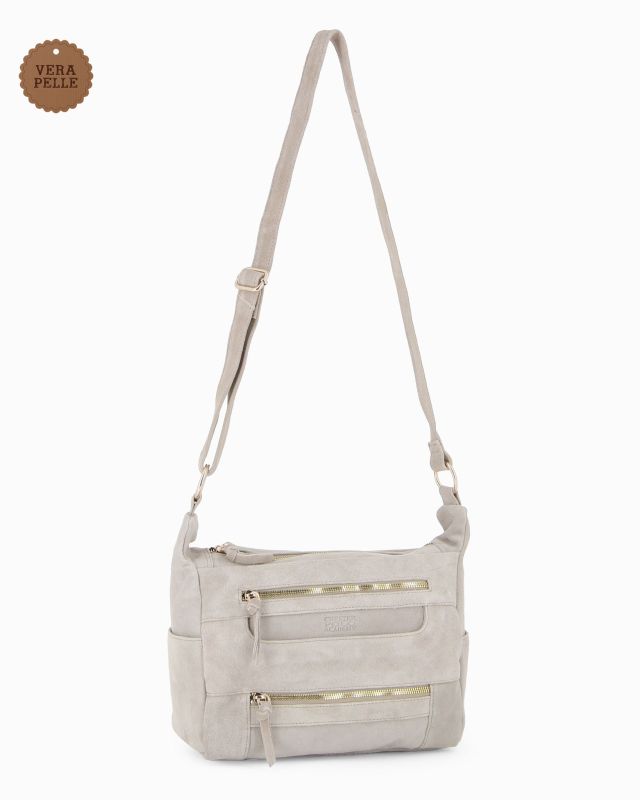 CHESTER POLO ACADEMY - Tracolla latte scamosciata in VERA PELLE con tre tasche frontali