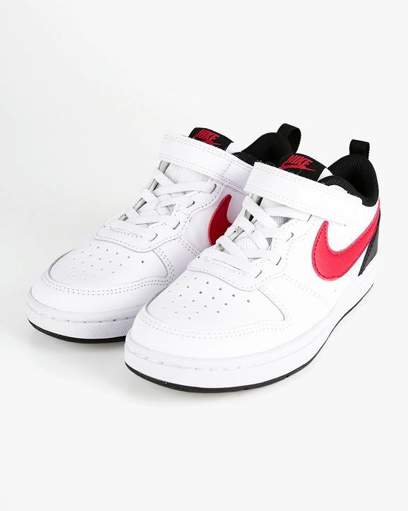 NIKE - Sneakers da bambino in VERA PELLE bianca e nera con dettagli rossi e strappo, numerata 19,5/27 - COURT BOROUGH LOW 2 TD