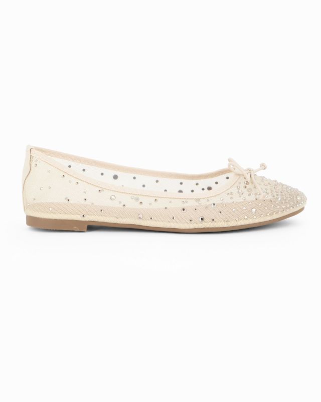 MY JEWELS - Ballerina beige a rete con fiocco e strass