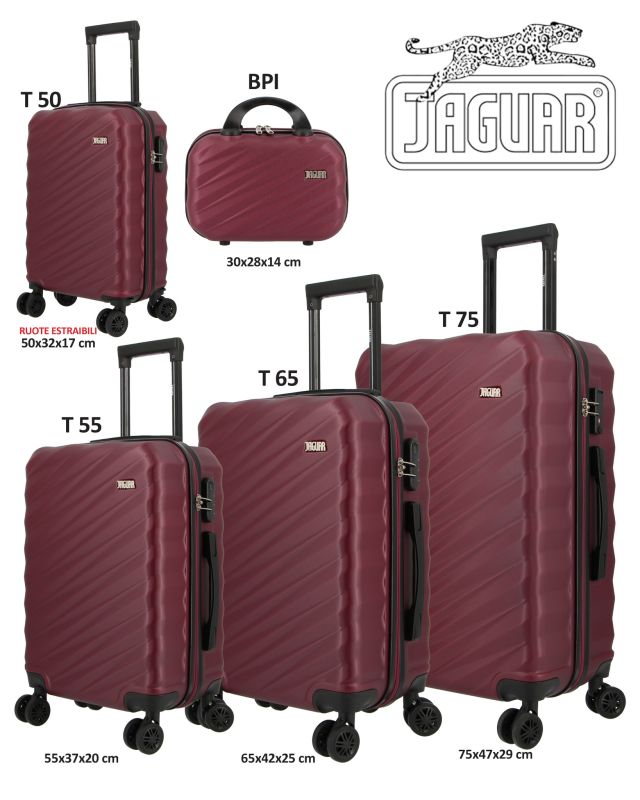 JAGUAR - TROLLEY BORDEAUX IN ABS CON 4 RUOTE DOPPIE CON TSA NELLA MISURA MEDIA E GRANDE