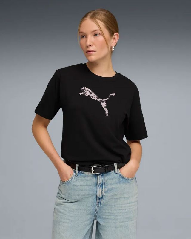 PUMA - T-SHIRT NERA DA DONNA ESSENTIAL ANIMAL TAGLIO MORBIDO 691821-01