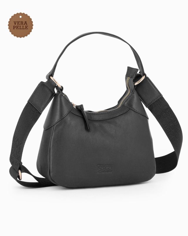 CHESTER POLO ACADEMY - Minibag nera in VERA PELLE con tracolla nastro loggata