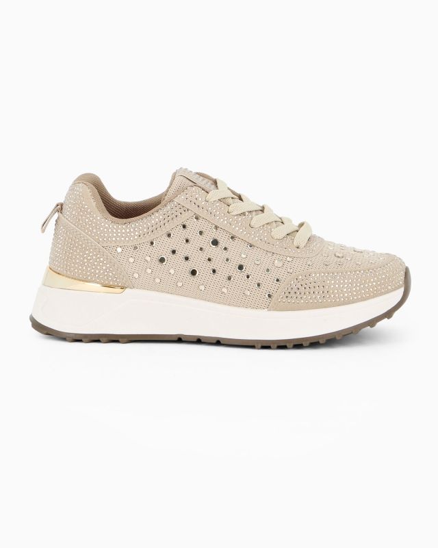MISS GLOBO - Sneakers beige con lacci e strass