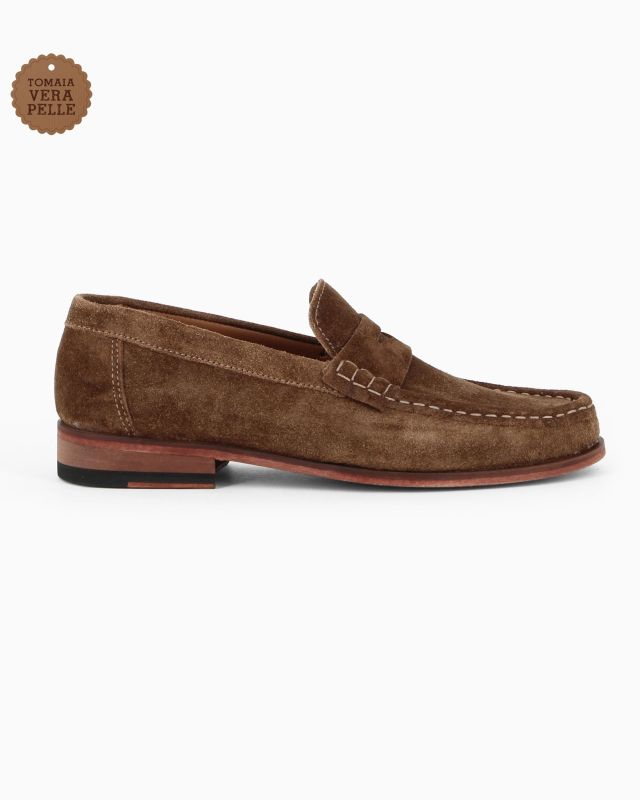 CLASS MAN - Mocassino taupe scamosciato in VERA PELLE