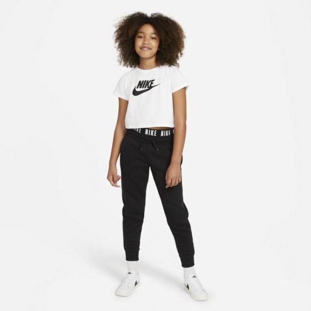 NIKE - T shirt cropped da bambina bianca con logo nero