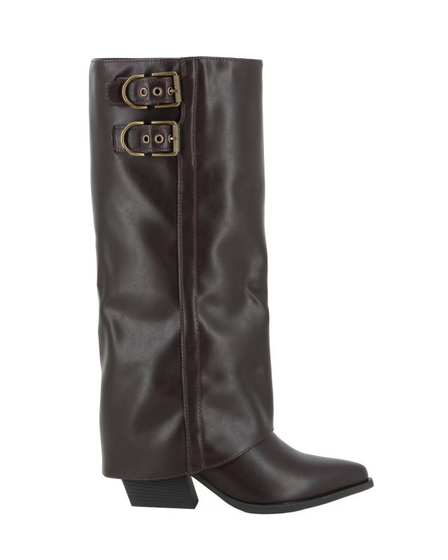 NUA' - Stivale texano marrone con risvolto e zip laterale, tacco 7CM