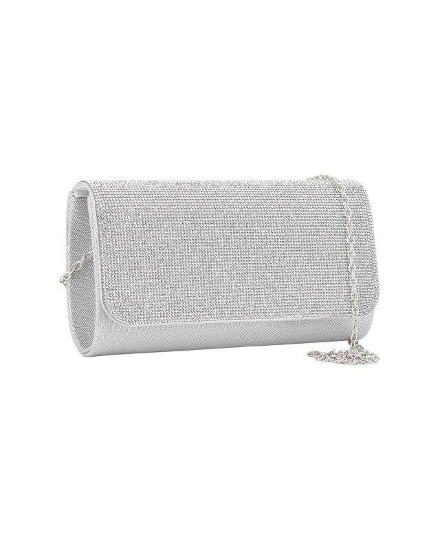 DIVAS -  Pochette argento tutta strass con patta