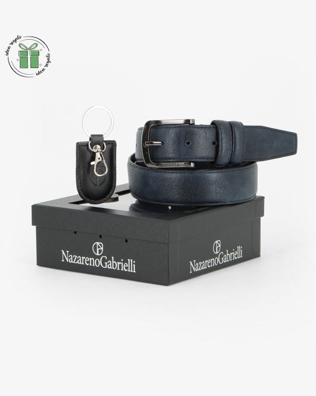 NAZARENO GABRIELLI - Set regalo composto da cintura blu e portachiavi nero